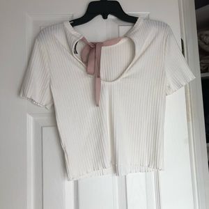 ribbed crop top with ribbon tie and cutout detail